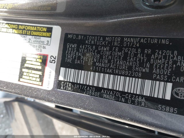 Aukcja sprzedaży 2024 Toyota Camry Se, vin: 4T1T11AK1RU892308, numer aukcji: 45099204