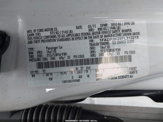 2015 Ford Focus Se მანქანა იყიდება აუქციონზე, vin: 1FADP3K29FL312215, აუქციონის ნომერი: 45099215