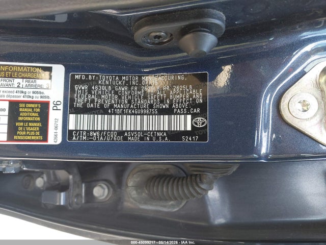 2016 Toyota Camry Le მანქანა იყიდება აუქციონზე, vin: 4T1BF1FK4GU998755, აუქციონის ნომერი: 45099217