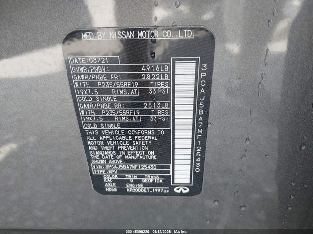 Infiniti Qx50 Luxe 2021 3PCAJ5BA7MF125430 Image 9