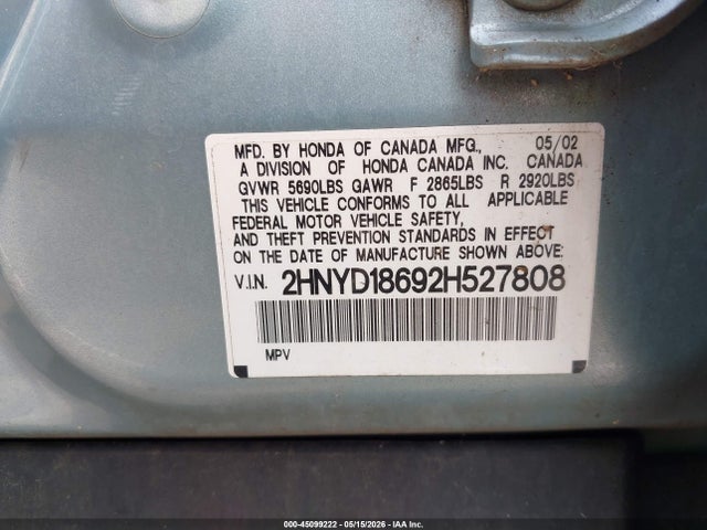 2002 Acura Mdx მანქანა იყიდება აუქციონზე, vin: 2HNYD18692H527808, აუქციონის ნომერი: 45099222