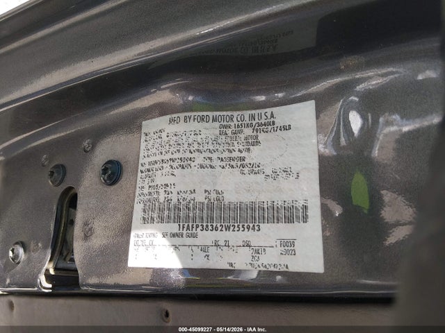 Aukcja sprzedaży 2002 Ford Focus Zts, vin: 1FAFP38362W255943, numer aukcji: 45099227