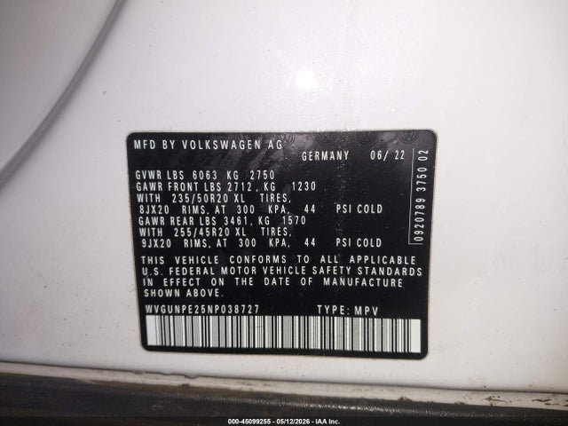 WVGUNPE25NP038727 Volkswagen Id.4 Awd Pro S