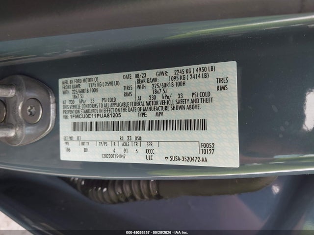 Aukcja sprzedaży 2023 Ford Escape Phev, vin: 1FMCU0E11PUA81205, numer aukcji: 45099257