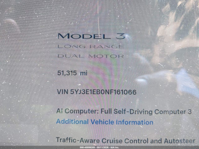 Продаж на аукціоні авто 2022 Tesla Model 3 Long Range Dual Motor All-wheel Drive, vin: 5YJ3E1EB0NF161066, номер лоту: 45099289