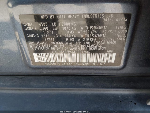 Продаж на аукціоні авто 2013 Subaru Outback 2.5i Premium, vin: 4S4BRBCC6D3292687, номер лоту: 45099291