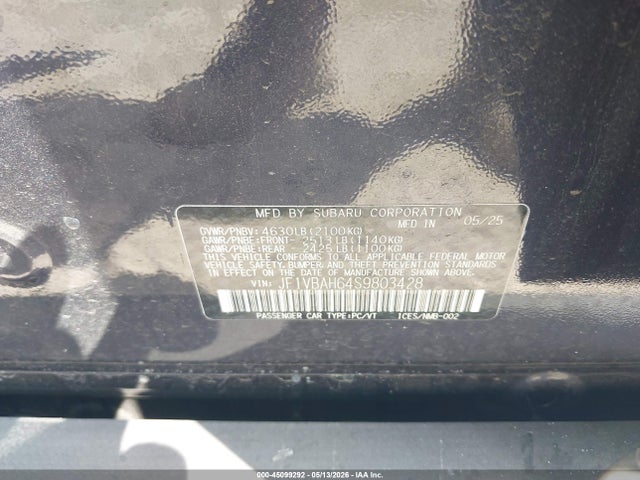45099292 :رقم المزاد ، JF1VBAH64S9803428 vin ، 2025 Subaru Wrx Premium مزاد بيع