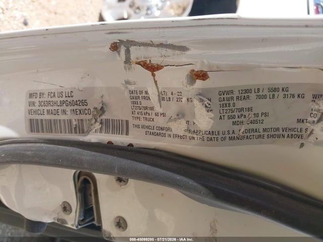 45099295 :رقم المزاد ، 3C63R3HL8PG604265 vin ، 2023 Ram 3500 Big Horn  4x4 8' Box مزاد بيع