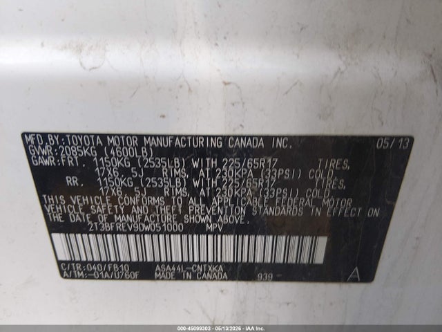 Продаж на аукціоні авто 2013 Toyota Rav4 Le, vin: 2T3BFREV9DW051000, номер лоту: 45099303