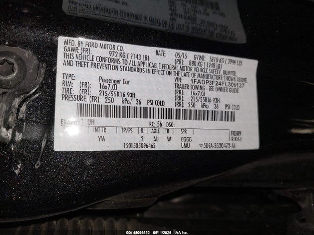 Продаж на аукціоні авто 2015 Ford Focus Se, vin: 1FADP3F24FL306137, номер лоту: 45099332