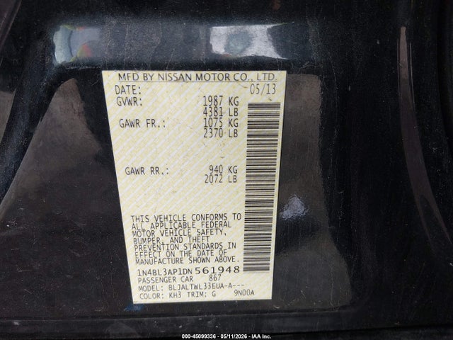 Aukcja sprzedaży 2013 Nissan Altima 3.5 Sv, vin: 1N4BL3AP1DN561948, numer aukcji: 45099336