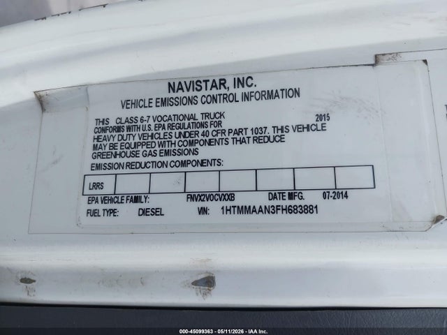 Продажа на аукционе авто 2015 International 4000 4300, vin: 1HTMMAAN3FH683881, номер лота: 45099363