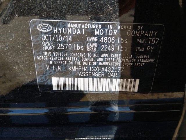 Продажа на аукционе авто 2015 Hyundai Azera Limited, vin: KMHFH4JGXFA432177, номер лота: 45099365