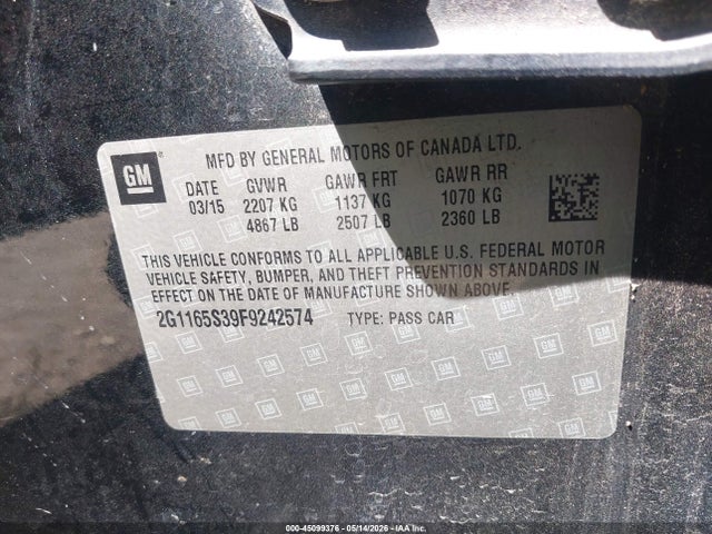 Продаж на аукціоні авто 2015 Chevrolet Impala 2lz, vin: 2G1165S39F9242574, номер лоту: 45099376
