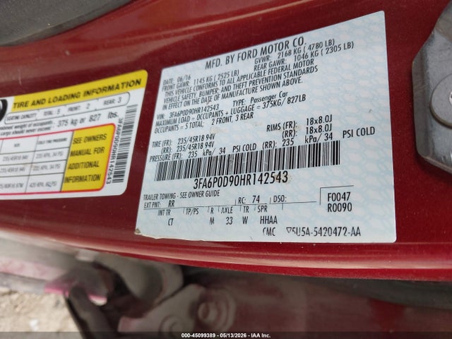 Продажа на аукционе авто 2017 Ford Fusion Titanium, vin: 3FA6P0D90HR142543, номер лота: 45099389