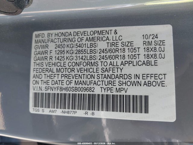 Aukcja sprzedaży 2025 Honda Passport Awd Trailsport, vin: 5FNYF8H60SB009682, numer aukcji: 45099403