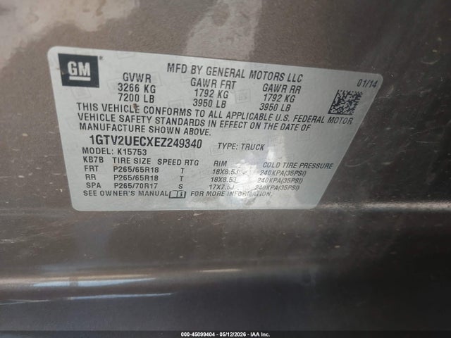 45099404 :رقم المزاد ، 1GTV2UECXEZ249340 vin ، 2014 Gmc Sierra 1500 Sle مزاد بيع