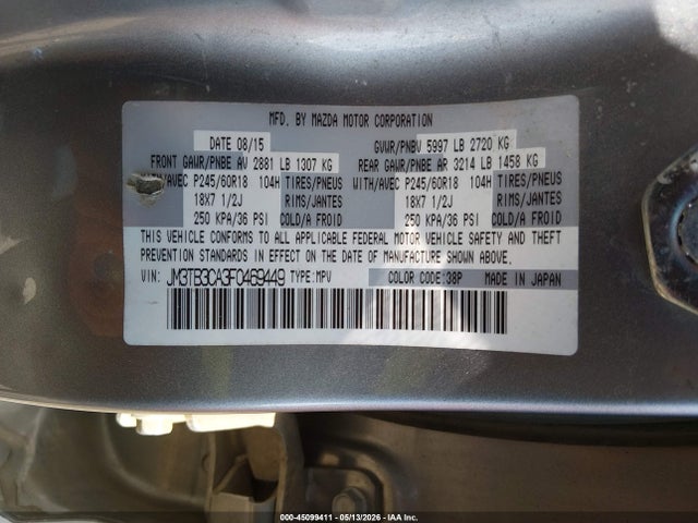 Aukcja sprzedaży 2015 Mazda Cx-9 Touring, vin: JM3TB3CA3F0469449, numer aukcji: 45099411