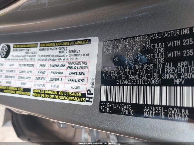 Aukcja sprzedaży 2026 Lexus Nx 350h, vin: 2T2AKCEZ9TC070691, numer aukcji: 45099418