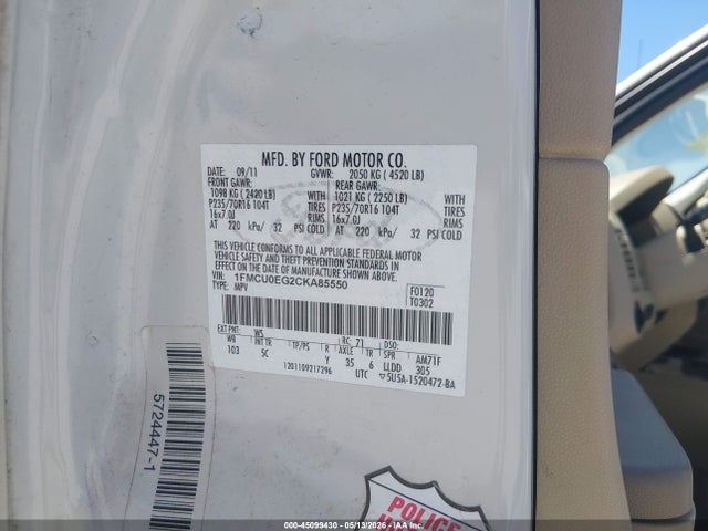 Продажа на аукционе авто 2012 Ford Escape Limited, vin: 1FMCU0EG2CKA85550, номер лота: 45099430