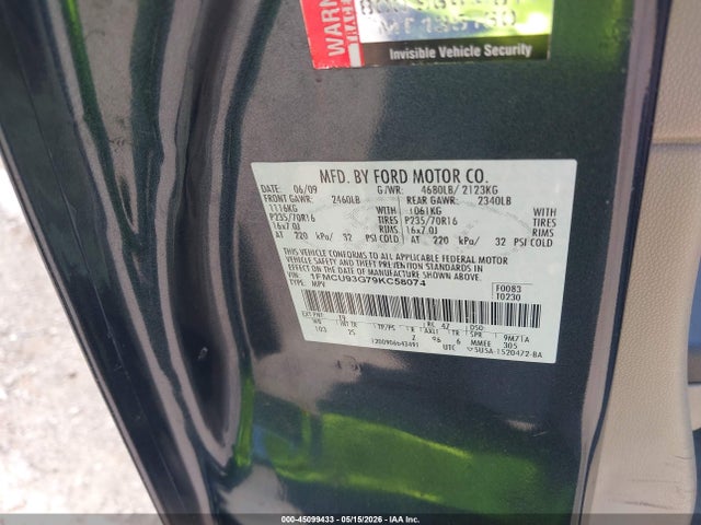 Продаж на аукціоні авто 2009 Ford Escape Xlt, vin: 1FMCU93G79KC58074, номер лоту: 45099433
