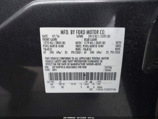 2FMPK3J92GBC18159 Ford EDGE SEL
