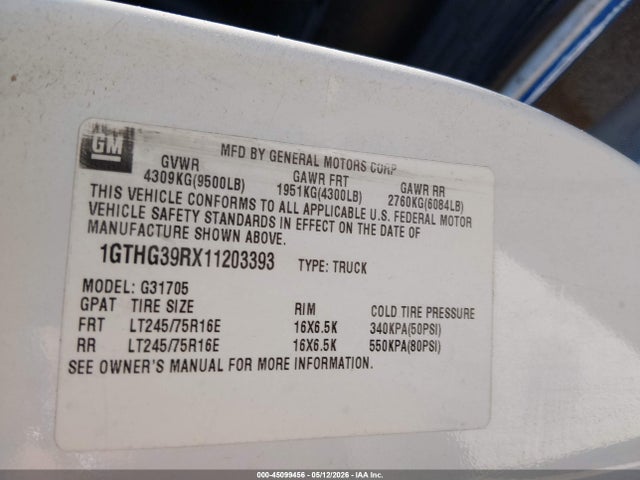 Продаж на аукціоні авто 2001 Gmc Savana Standard, vin: 1GTHG39RX11203393, номер лоту: 45099456