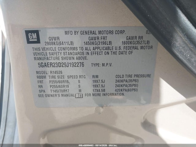 Aukcja sprzedaży 2009 Buick Enclave Cxl, vin: 5GAER23D29J192276, numer aukcji: 45099463