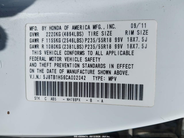 Продаж на аукціоні авто 2012 Acura Rdx, vin: 5J8TB1H56CA002042, номер лоту: 45099474