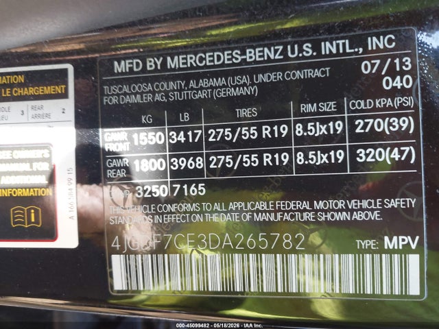 45099482 :رقم المزاد ، 4JGDF7CE3DA265782 vin ، 2013 Mercedes-benz Gl 450 4matic مزاد بيع