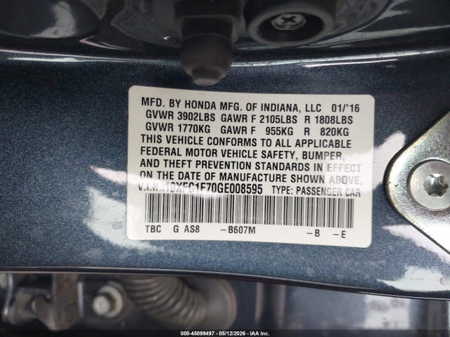 Aukcja sprzedaży 2016 Honda Civic Ex-l, vin: 19XFC1F70GE008595, numer aukcji: 45099497