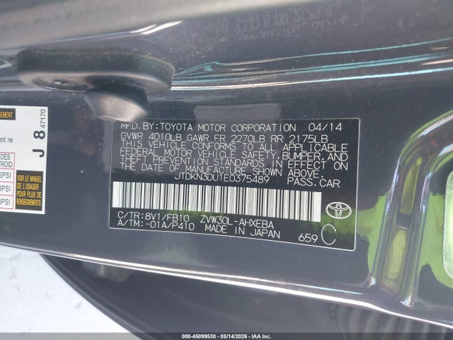 Toyota Prius Three 2014 JTDKN3DU1E0375489 Image 9