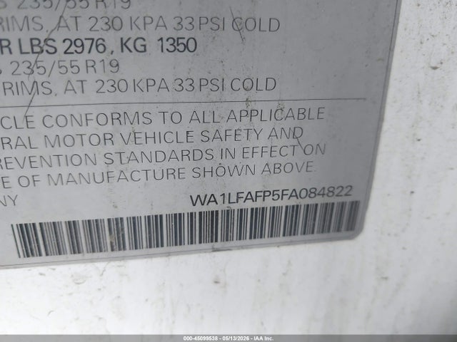 45099538 :رقم المزاد ، WA1LFAFP5FA084822 vin ، 2015 Audi Q5 2.0t Premium مزاد بيع