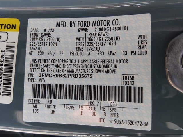 Aukcja sprzedaży 2023 Ford Bronco Sport Big Bend, vin: 3FMCR9B62PRD05675, numer aukcji: 45099579
