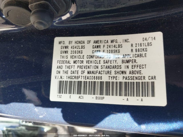 1HGCR6F71EA006886 Honda Accord Hybrid Touring