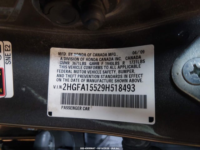 Продажа на аукционе авто 2009 Honda Civic Lx, vin: 2HGFA15529H518493, номер лота: 45099647