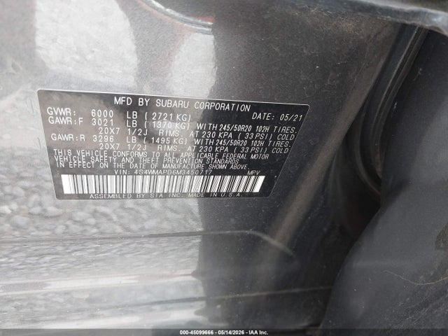 Subaru Ascent Limited 2021 4S4WMAPD6M3450717 Image 9