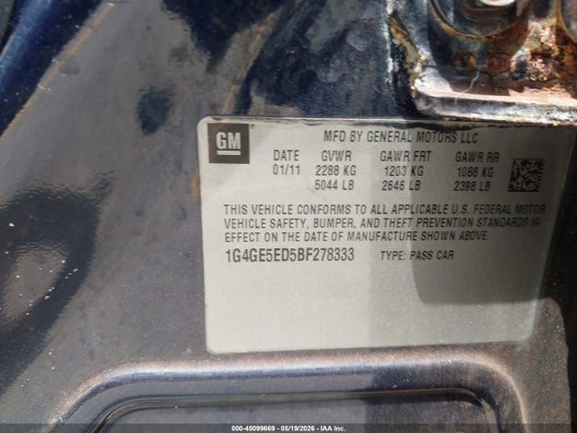 2011 Buick Lacrosse Cxs მანქანა იყიდება აუქციონზე, vin: 1G4GE5ED5BF278333, აუქციონის ნომერი: 45099669