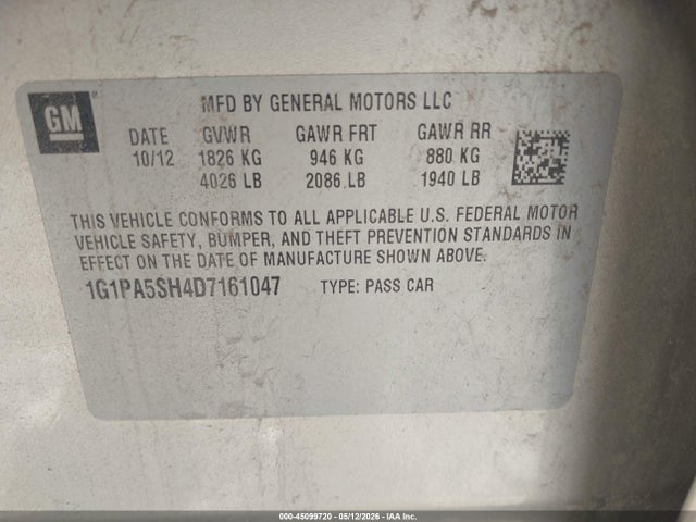 Продажа на аукционе авто 2013 Chevrolet Cruze Ls Auto, vin: 1G1PA5SH4D7161047, номер лота: 45099720