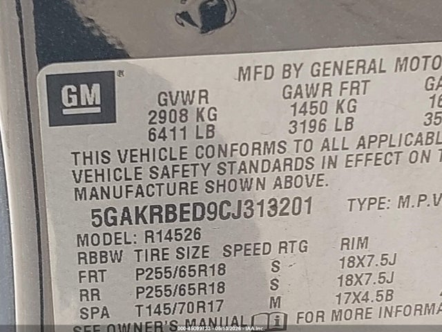 Продажа на аукционе авто 2012 Buick Enclave Convenience, vin: 5GAKRBED9CJ313201, номер лота: 45099733