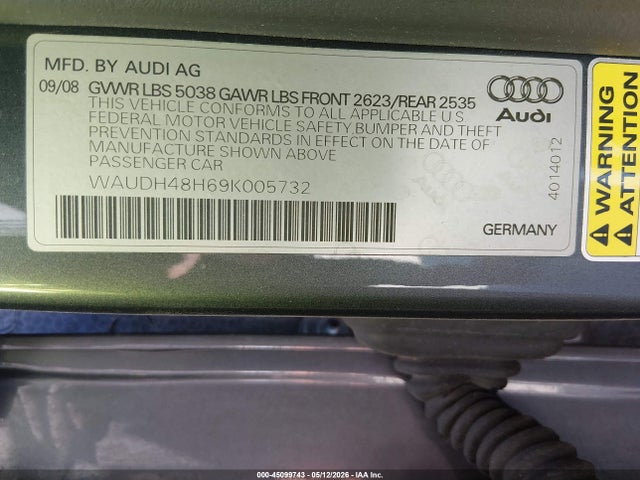 Продажа на аукционе авто 2009 Audi A4 3.2, vin: WAUDH48H69K005732, номер лота: 45099743