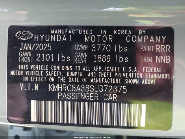 2025 Hyundai Venue Sel მანქანა იყიდება აუქციონზე, vin: KMHRC8A38SU372375, აუქციონის ნომერი: 45099748