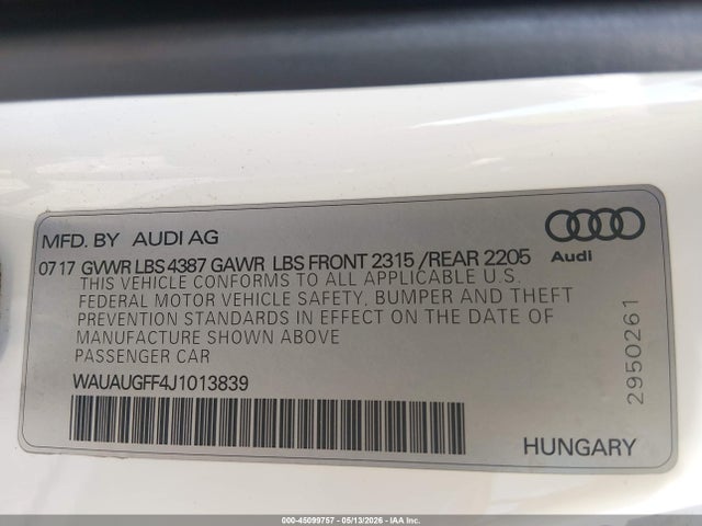 Продаж на аукціоні авто 2018 Audi A3 2.0t Premium/2.0t Tech Premium, vin: WAUAUGFF4J1013839, номер лоту: 45099757