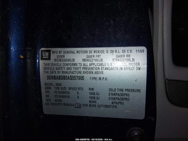 Продаж на аукціоні авто 2010 Chevrolet Hhr Lt, vin: 3GNBABDB5AS557906, номер лоту: 45099758