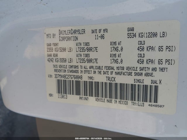 Продаж на аукціоні авто 2007 Dodge Ram 3500 Laramie, vin: 3D7MX48C27G760848, номер лоту: 45099764