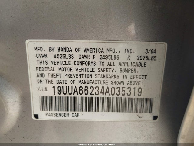 Продажа на аукционе авто 2004 Acura Tl, vin: 19UUA66234A035319, номер лота: 45099769