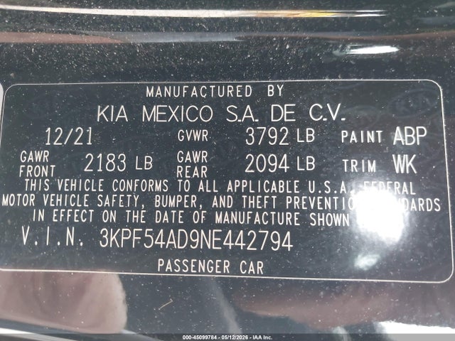 KIA Forte Gt-line 2022 3KPF54AD9NE442794 Image 9
