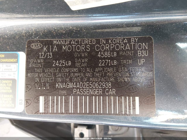KIA Optima Hybrid Lx 2014 KNAGM4AD2E5062938 Image 9