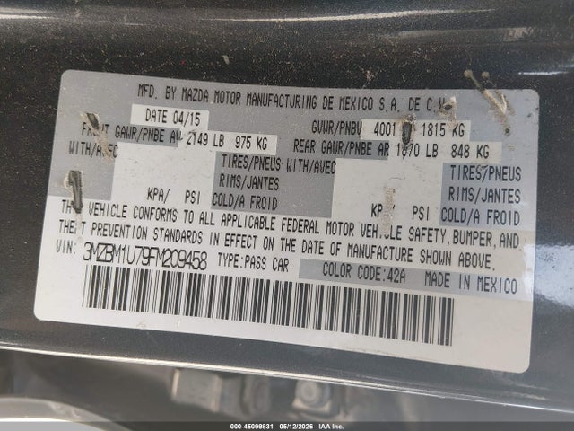 Продаж на аукціоні авто 2015 Mazda Mazda3 I Sport, vin: 3MZBM1U79FM209458, номер лоту: 45099831