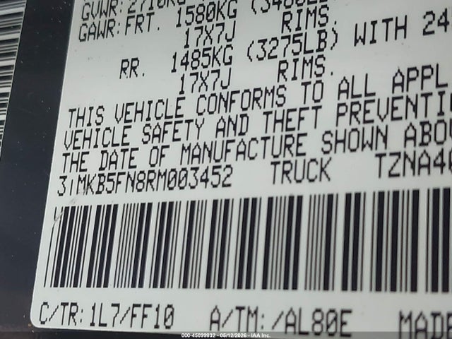 45099832 :رقم المزاد ، 3TMKB5FN8RM003452 vin ، 2024 Toyota Tacoma Sr5 مزاد بيع